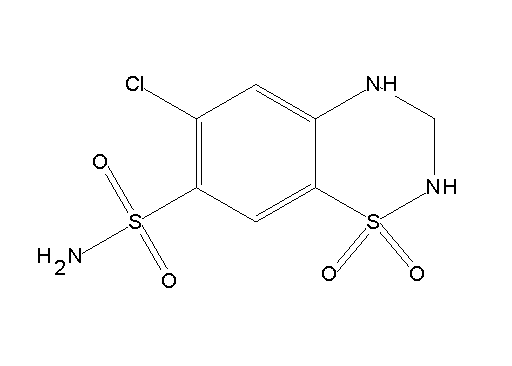 6-chloro-3,4-dihydro-2H-1,2,4-benzothiadiazine-7-sulfonamide 1,1-dioxide - Click Image to Close