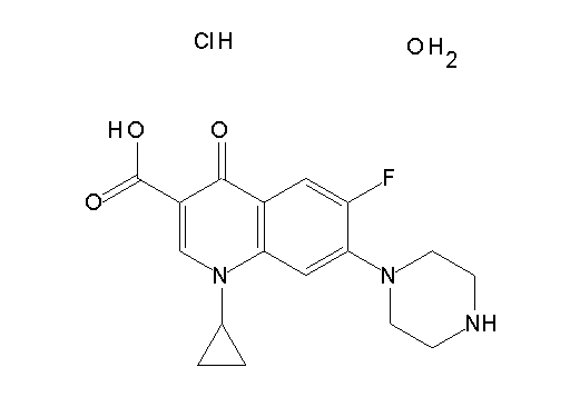 1-cyclopropyl-6-fluoro-4-oxo-7-(1-piperazinyl)-1,4-dihydro-3-quinolinecarboxylic acid hydrochloride hydrate