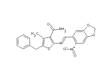 5-benzyl-4-methyl-2-{[(6-nitro-1,3-benzodioxol-5-yl)methylene]amino}-3-thiophenecarboxamide