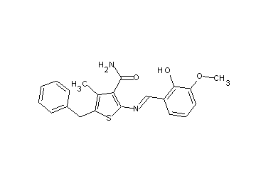 5-benzyl-2-[(2-hydroxy-3-methoxybenzylidene)amino]-4-methyl-3-thiophenecarboxamide - Click Image to Close