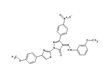 4-[(3-methoxyphenyl)hydrazono]-2-[4-(4-methoxyphenyl)-1,3-thiazol-2-yl]-5-(4-nitrophenyl)-2,4-dihydro-3H-pyrazol-3-one