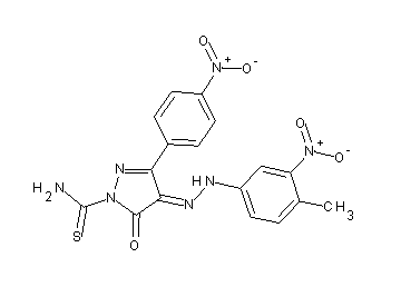 4-[(4-methyl-3-nitrophenyl)hydrazono]-3-(4-nitrophenyl)-5-oxo-4,5-dihydro-1H-pyrazole-1-carbothioamide - Click Image to Close