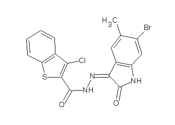 N'-(6-bromo-5-methyl-2-oxo-1,2-dihydro-3H-indol-3-ylidene)-3-chloro-1-benzothiophene-2-carbohydrazide N'-(6-bromo-5-methyl-2-oxo-1,2-dihydro-3H-indol-3-ylidene)-3-chloro-1-benzothiophene-2-carbohydrazide