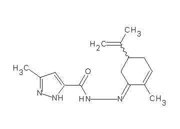 N'-(5-isopropenyl-2-methyl-2-cyclohexen-1-ylidene)-3-methyl-1H-pyrazole-5-carbohydrazide N'-(5-isopropenyl-2-methyl-2-cyclohexen-1-ylidene)-3-methyl-1H-pyrazole-5-carbohydrazide