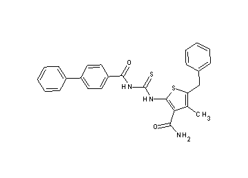 5-benzyl-2-({[(4-biphenylylcarbonyl)amino]carbonothioyl}amino)-4-methyl-3-thiophenecarboxamide - Click Image to Close